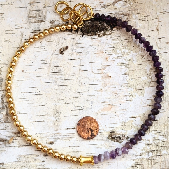 Natural Purple Amethyst Beads With Gold Beads In Half And Half Choker/Necklace - Picture 8 of 9